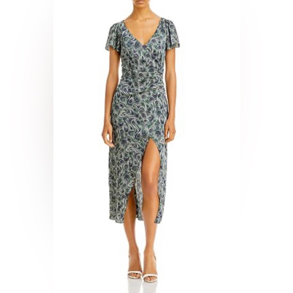 Cinq a Sept Kacydie NWT Swirl MIDI Dress White/Navy/Emerald size:12
